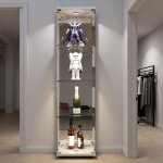 Vitrine lumineuse led - meuble vitrine verre - 4 �tag�res - structure blanche - s�curis�e avec verrou ...