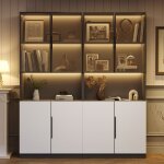 Okwish - vitrine minimaliste moderne avec portes en verre, vitrine avec lumires led, bibliothque pour ...