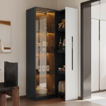 Vitrine mobile 70x40x160 cm - biblioth�que - �clairage led - 1 porte vitr�e et 1 tiroir - avec roulettes ...