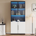 Vitrine moderne led r�glable avec 4 portes blanc et noir 80 x 30 x 200 cm grand meuble de salon