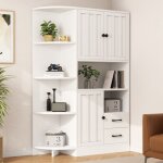 Vitrine - salon - 3 portes - 2 tiroirs - 14 zones rangement - �tag�res - buffet haut - blanc - 104x35x155(cm) ...