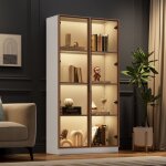 Hauss spole - vitrine de salon 80 x 40 x 160 cm, led 16 couleurs, 8 compartiments de rangement, meuble ...