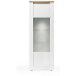 Vitrine sasha ? 1 porte et led intégrée ? blanc laqué et chêne cadiz Vitrine sasha ? 1 porte et led intégrée ? blanc laqué et chêne cadiz