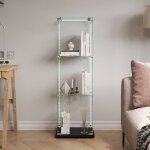 Vitrine en verre - 1 portes - 4 niveaux - lumi�re led - plaque de fond - 40x35x123cm - noir