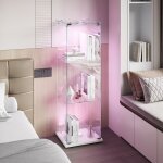 Vitrine en verre - 1 portes - 4 niveaux - lumi�re tactile led - plaque de fond - 40x35x123cm - blanc