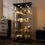 Vitrine en verre, 164x80x36cm, 4 niveaux, vitrine avec miroir, vitrine de collectionneur avec lumi�re ...