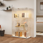 Vitrine en verre - 2 portes - 3 niveaux - lumi�re tactile led - plaque de fond - 79x35x124cm - blanc