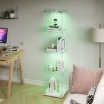 Vitrines en verre, 39. 5x35x163cm, led r�glable, vitrine armoire, 4 �tag�res et 1 porte, verre tremp�, ...