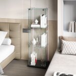 Vitrine en verre, avec 4 tagres, bande lumineuse led intgre, bibliothque en verre sur pied, vitrine ...