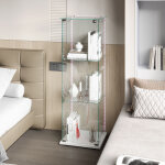 Vitrine en verre, avec 4 �tag�res, bande lumineuse led int�gr�e, biblioth�que en verre sur pied, vitrine ...