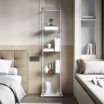 Vitrine en verre, avec 4 �tag�res, bande lumineuse led int�gr�e, biblioth�que en verre sur pied, vitrine ...