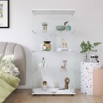 Vitrine en verre avec 4 tagres, bibliothque en verre autoportante noire  double porte pour salon, ...