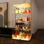 Tanant - vitrine en verre avec 4 tagres avec clairage led, bibliothque en verre autoportante noire ...