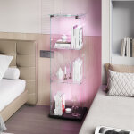 Vitrine en verre, avec 4 �tag�res, �clairage led int�gr�, biblioth�que en verre sur pied, vitrine led, ...