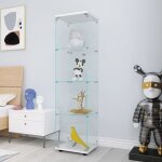 Vitrine en verre 42. 5x36. 5x164 cm, avec quatre tagres, porte simple, sur pied, adapte pour salon, ...