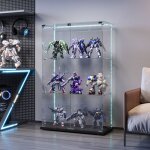 Vitrines en verre, 78. 5x35x123. 5cm, 3 �tag�res et 2 portes, bande lumineuse led, verre tremp�, pour ...