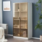 Wishdor - vitrine en verre blanc avec clairage led, vitrine  2 porte avec tagres mobiles, blanc