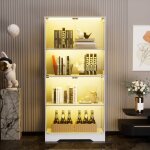Vitrine en verre pour collection avec led et capteurs intelligents, 4 �tages, portes en verre, vaisselier ...