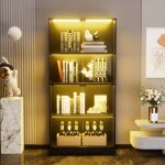 Vitrine en verre pour collection avec led et capteurs intelligents, 4 �tages, portes en verre, vaisselier ...