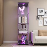 Vitrine en verre avec �clairage led, �tag�res � 4 niveaux, biblioth�que ancienne sur pied, id�ale pour ...