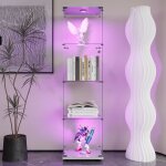 Eifson - vitrine en verre claire led 164x42x35 cm, avec 4 tagres, porte simple, verre tremp, sur ...