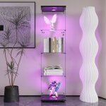 Vitrine en verre �clair�e led 164x42x35 cm, avec 4 �tag�res, porte simple, verre tremp�, sur pied, adapt�e ...