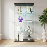Vitrine en verre avec led, armoire de collection moderne avec 2 portes et serrure, meuble vitrine verre ...