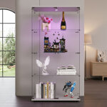Vitrine en verre avec led, armoire de collection moderne avec 2 portes et serrure, meuble vitrine verre ...