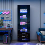 Nmonet ? vitrine en verre noire haute brillance avec �clairage led ajustable ? 3 tiroirs ? dimensions ...