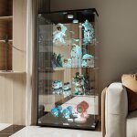 Dans les nuages - vitrine en verre de scurit tremp avec led, 2 porte, 4 tagres, cadre en bois, serrures, ...