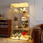 Vitrine verre tremp 4 tagres, design moderne avec poigne mtal et fermeture  cl, clairage rglable, ...