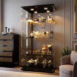 Pergar - vitrine verre tremp 4 tagres, design moderne avec poigne mtal et fermeture  cl, clairage ...