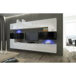 Viva - ensemble meuble tv next 3 an3 - 17bw - hg25 - 1b blanc - noir brillant 286 cm