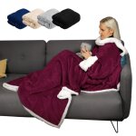 Vivezen - couverture polaire, plaid intgral avec manches et poche - 140 x 210 cm - sherpa et flanelle ...