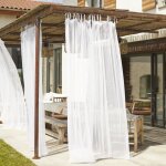 Voilage extrieur dperlant - effet lin  nouettes blanc 140x250