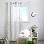 Voilage enfant brod� �toiles et lunes naturel 140x260 cm