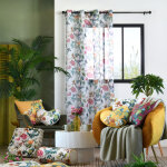 Voilage feuillage et oiseau vert fonc� 140x260 cm