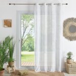Voilage � oeillets brod� feuilles blanc 140x240 cm