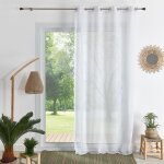 Voilage � oeillets brod� palmiers blanc 140x240 cm