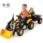 Voiture �lectrique enfants 12 v, tracteur, pelleteuse et bulldoz avec remorque, pelle, seau, t�l�commande, ...