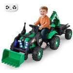 Voiture �lectrique enfants 12 v, tracteur, pelleteuse et bulldoz avec remorque, pelle, seau, t�l�commande, ...