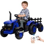 Voiture électrique tracteur enfants 12v remorque amovible double moteur 35w, bleu , 18 mois et plus, ... Voiture électrique tracteur enfants 12v remorque amovible double moteur 35w, bleu , 18 mois et plus, ...