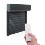 Volet roulant �lectrique radio - l150 x h155 cm alu gris anthracite - recoupable - t�l�commande incluse ...