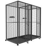Voli�re d?int�rieur sur roulettes divi� en deux pour perroquets de 2m� � toit en maille, imor�