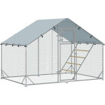 Voli�re pour poules en acier, avec couverture r�sistante aux uv, 300 x 200 x 195 cm, argent