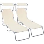 Vounot� lot de 2 chaise longue pliante avec pare soleil - transat 4 positions - bain de soleil portable ...