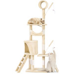 Vounot� arbre � chat 155cm multi niveaux beige - avec griffoir, niche, jouet et plateforme - arbre � ...