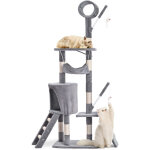 Vounot� arbre � chat 155cm multi niveaux gris - avec griffoir, niche, jouet et plateforme - arbre � grimper ...