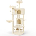Vounot - arbre  chat grande 168cm avec griffoir, 2 niches et 3 plateformes - beige - arbre  grimper ...