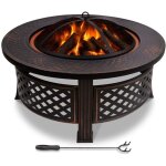 Vounot brasero extrieur 81cm - mtal - avec grille pare - etincelles tisonnier et couvercle - noir ...